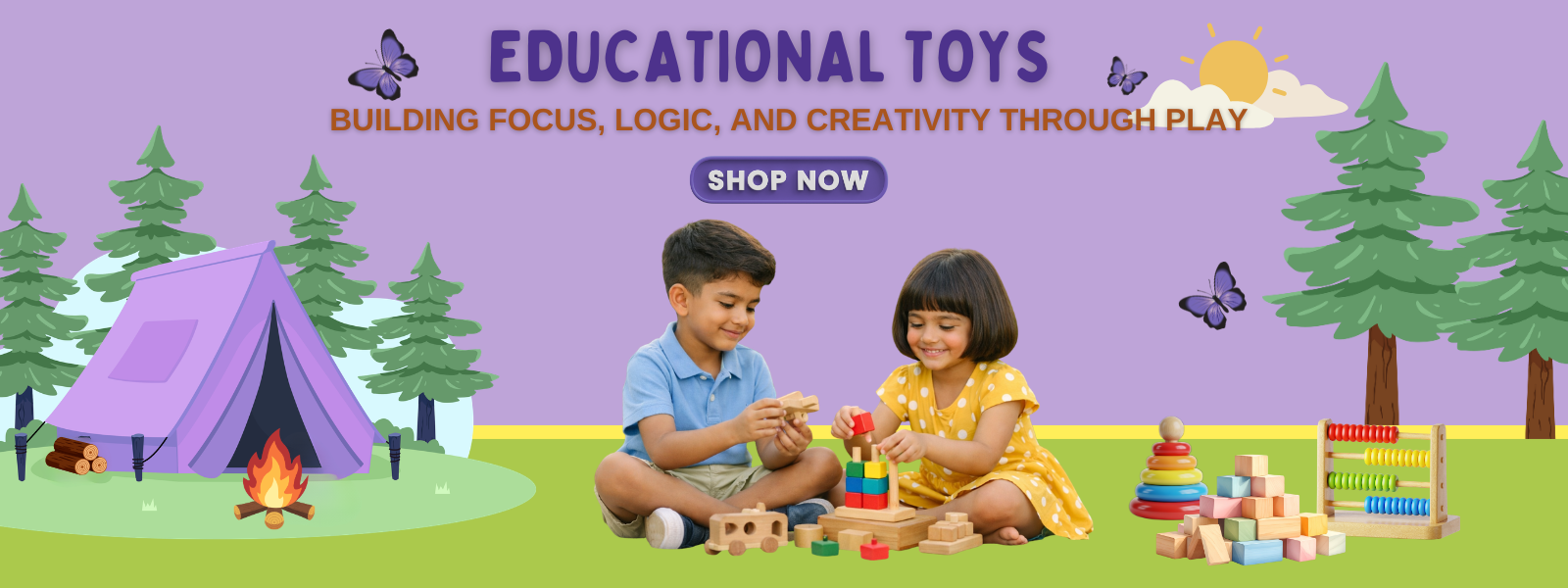 kids playing with wooden toys