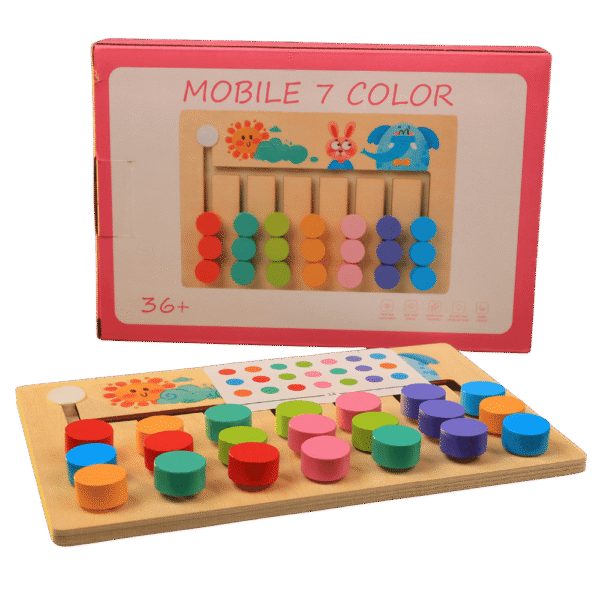 Early learning sorting toy for kids with colour coded wooden pieces