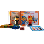 Toddler stacking colourful wooden shape pieces on bear stacker toy