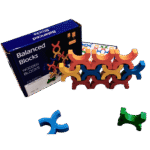 X shaped wooden blocks arranged for play