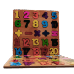 Preschool number puzzle board with wooden pieces