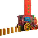 Automatic dominos train laying colorful dominos