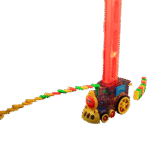 Automatic dominos train laying colorful dominos