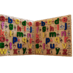 Wooden ABCD puzzle board with colorful pictures