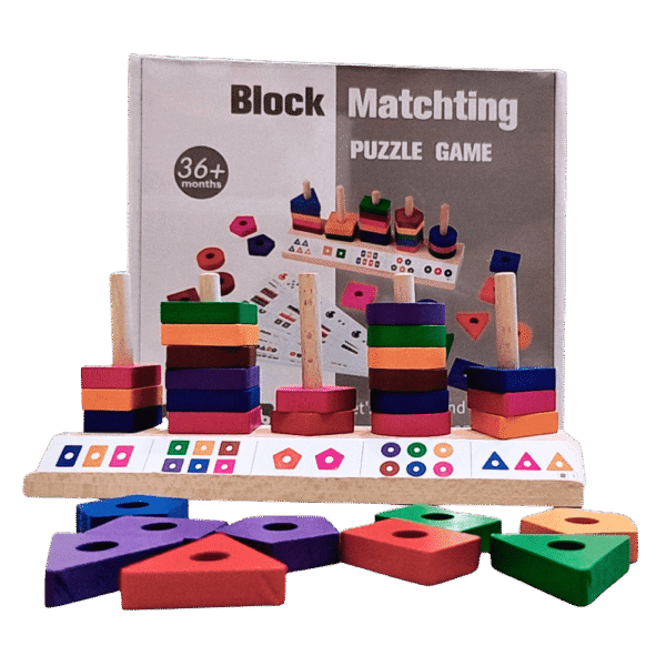 Colorful wooden block matching puzzle toy