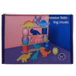 Colorful dinosaur balance toy pieces on table for kids