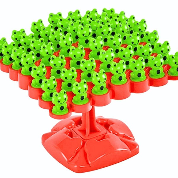 Frog balance game board with colorful pieces