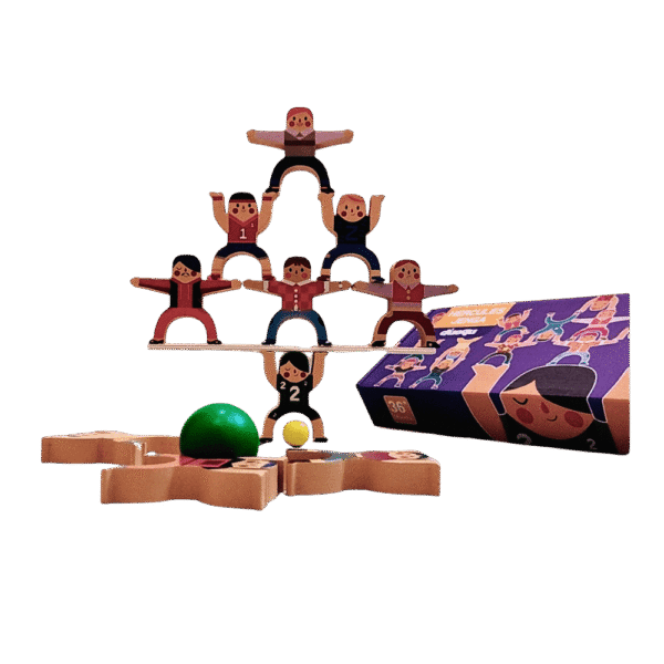 Wooden balancing tower game pieces ready to play