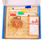 Wooden nail drawing board with colored rubber bands for preschoolers