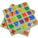 Wooden 1234 number puzzle board with colorful images