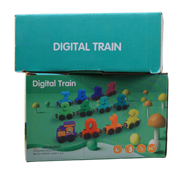 Magnetic small wooden train toy on floor for toddlers