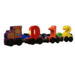 Magnetic small wooden train toy on floor for toddlers