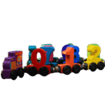 Magnetic small wooden train toy on floor for toddlers