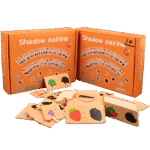 Shadow pairing puzzle cards arranged on table for kids learning