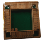 Wooden Shut The Box game board with dice ready to play