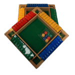 Wooden Shut The Box game board with dice ready to play