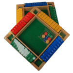 Wooden Shut The Box game board with dice ready to play