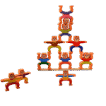 Tiger balancing wooden blocks stacked for kids game