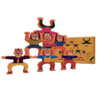 Tiger balancing wooden blocks stacked for kids game