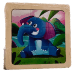 Colorful 3×3 block puzzle pieces arranged on table