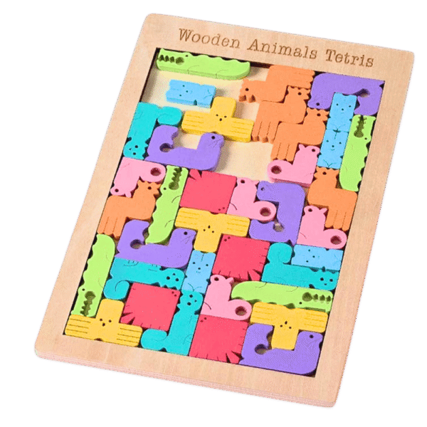 Wooden animal Tetris puzzle board for kids