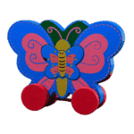 Preschool child playing with pull along animal