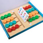 Colourful matching pieces on a kids game board