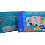 Bright wooden puzzle pieces for Montessori learning