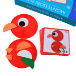 Bright wooden puzzle pieces for Montessori learning