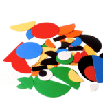 Bright wooden puzzle pieces for Montessori learning