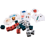 Wooden alphabet spelling game with bell on table