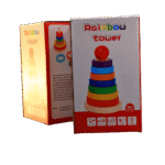 Preschooler stacking rings on wooden Rainbow Tower Big toy