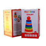 Preschooler stacking rings on wooden Rainbow Tower Big toy