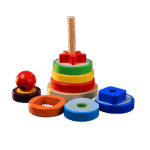 Preschooler stacking rings on wooden Rainbow Tower Big toy