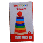 Preschooler stacking rings on wooden Rainbow Tower Big toy