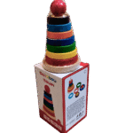Preschooler stacking rings on wooden Rainbow Tower Big toy