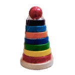 Preschooler stacking rings on wooden Rainbow Tower Big toy