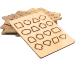 Child tracing numbers and shapes on the noiiet wooden tracing board Wooden number and shape tracing board for preschoolers by noiiet Parent guiding toddler as they trace shapes and numbers on noiiet board